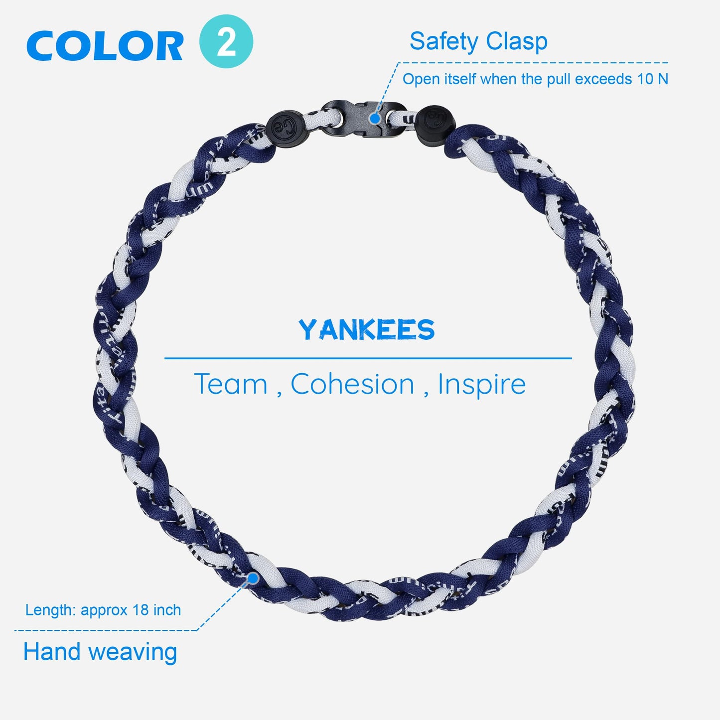 SUPBOMM 3 pcs Baseball Rope Necklaces, League Team Colors Braided Necklace, Baseball Team Gifts, Yankees