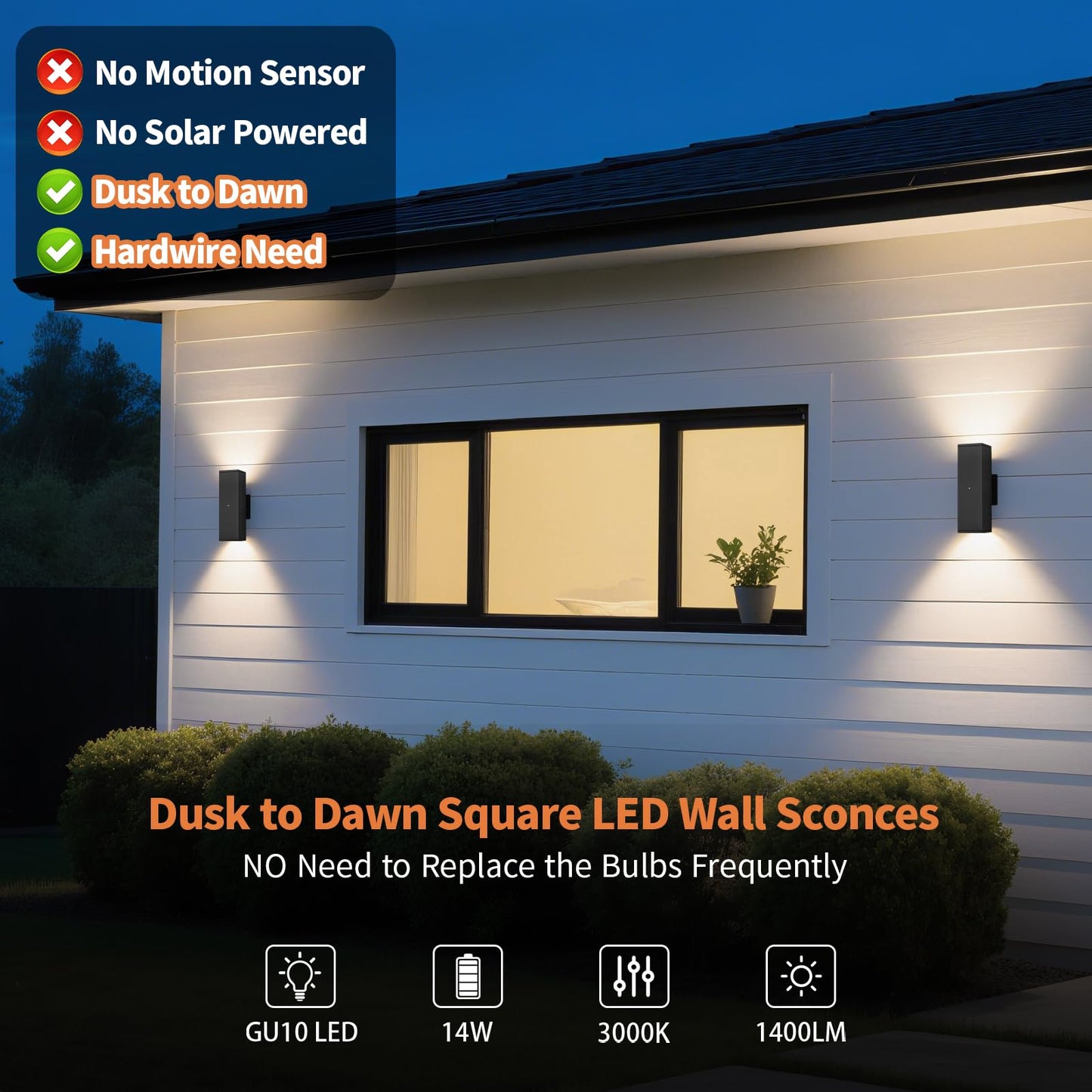 Dusk To Dawn Outdoor Lighting  Led Square Up And Down Outdoor Sconce Lights  Matte Black Exterior Lighting Fixtures With 7W Led Bulbs  Front Porch Lights For House  Garage  Patio  Doorway  4 Pack