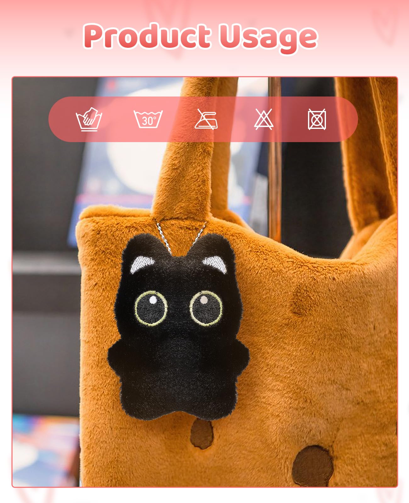 Gaahkai 2PCS Black Cat Plush Keychain, Cute Plushie Accessories for Backpacks