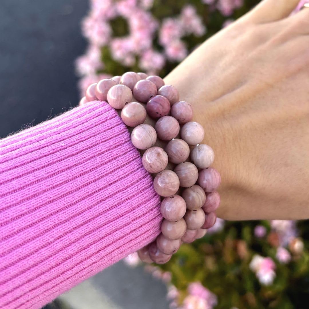 Adabele Real Natural Pink Rhodonite Gemstone Beaded Bracelet 8 inch Stretch Chakra Healing Crystal Stone Jewelry Women Birthday