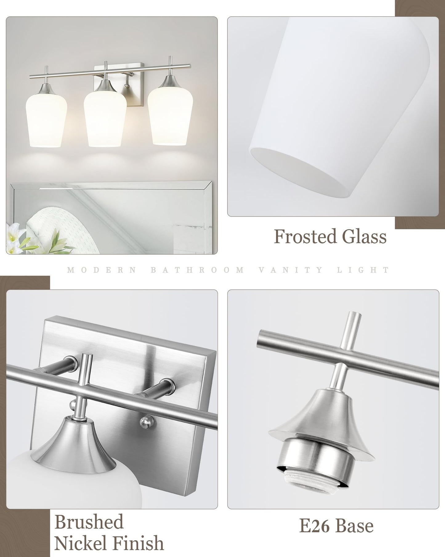 Osimir 3-Light Bathroom Vanity Light Fixtures, Brushed Nickel, Frosted Glass Shade, Model OS-YQ9167-3BNW, 21 Inch