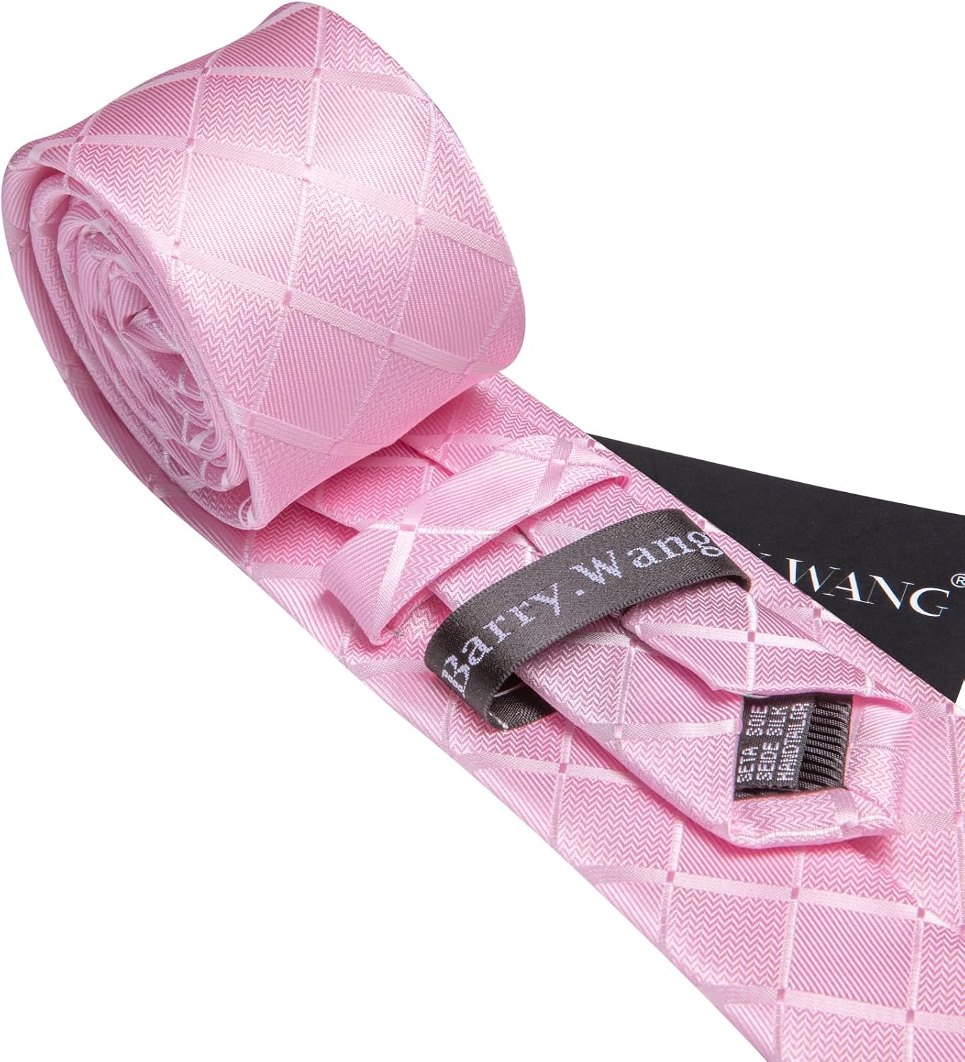 Barry.Wang Designer Classic Ties for Men Set Formal Pocket Square Cufflink Check Plaid