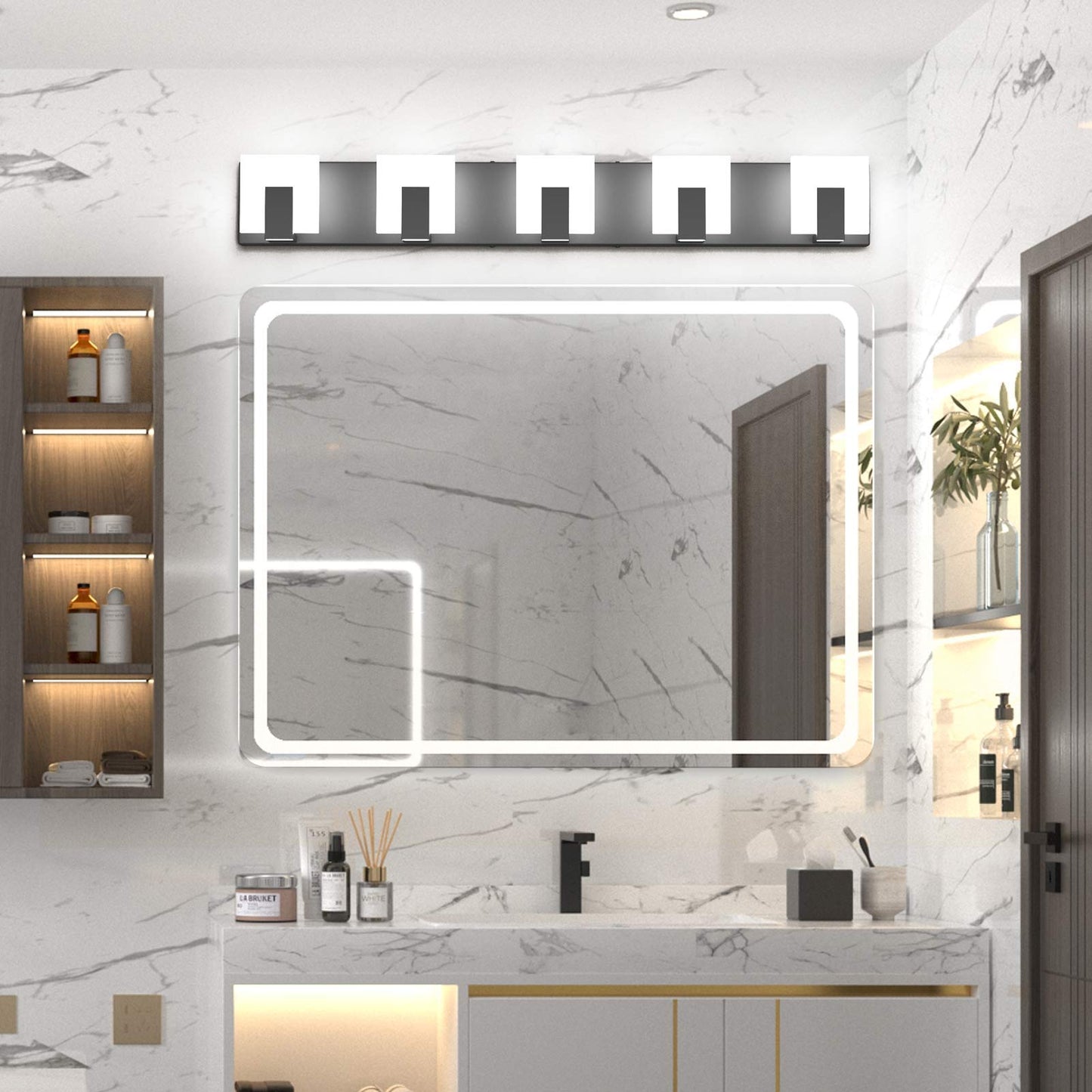 Aipsun Modern Black Vanity Light - 5 Lights, Aluminum, Led, 6000K, Bathroom Wall Fixture Over Mirror