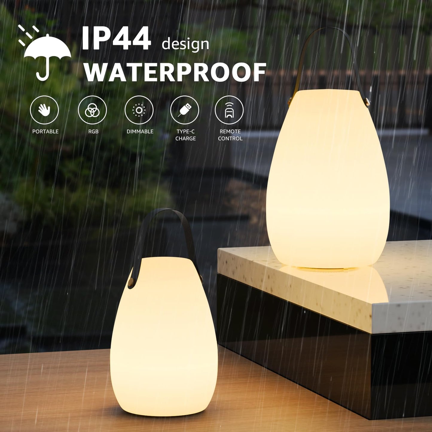 Uuffoo 2 Pack Portable Outdoor Table Lamp - Dimmable Rechargeable Night Lights W/ Remote And 7 Rgb Colors  Ip44 Water-Resistant Hanging Lantern For Patio  Tent  Bedroom  Garden  Emergency