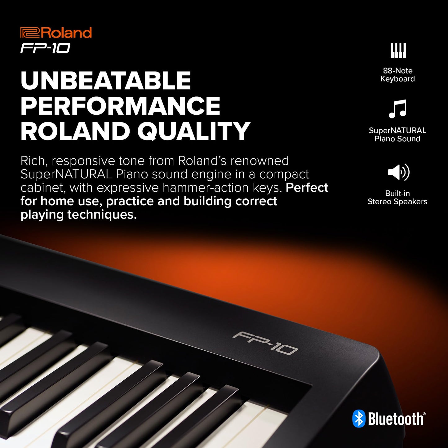 Roland Fp-10 | Compact 88-Note Digital Piano | Supernatural Piano Tones | Authentic Acoustic Feel Keyboard | Great For Beginners