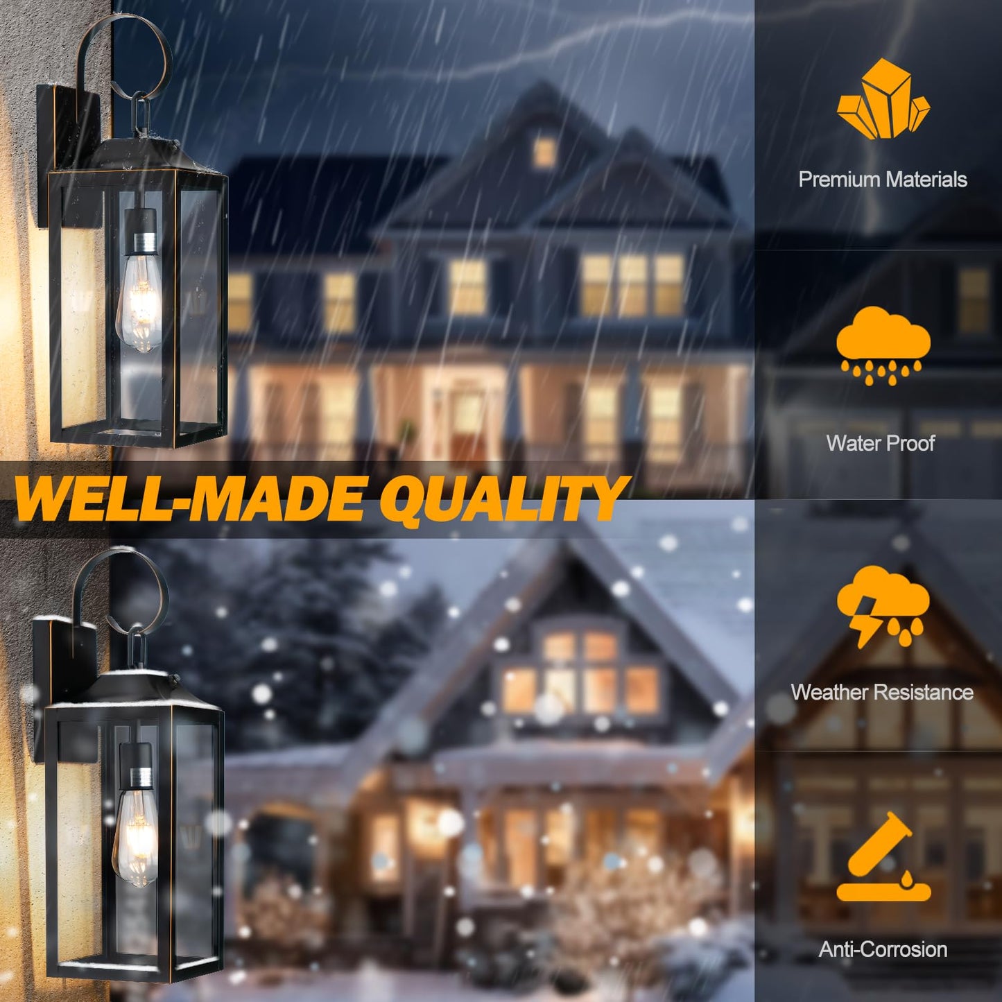 Yolsunes 19 Dusk To Dawn Outdoor Lighting 2 Pack  Large Outdoor Wall Lights Dusk To Dawn  Black Sensor Porch Lights Exterior Lighting Fixtures Wall Mount For House Garage -With Gold Trim