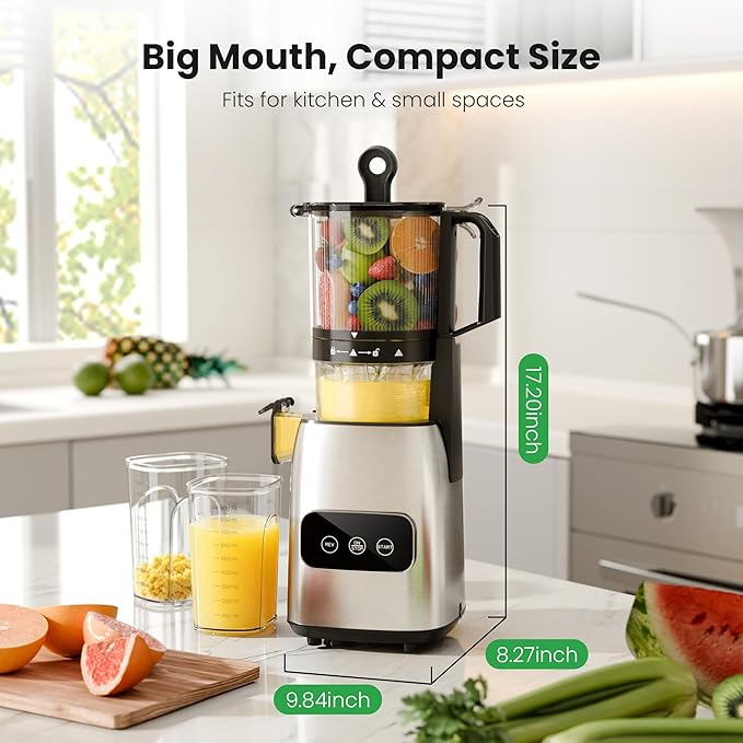 Kismile Cold Press Juicer Machine, 5.4" Wide Chute Slow Masticating Juicer with Touch Control, High Juice Yield Cold Pressed Juicer for Fruits & Vegetables with 1.2L Pulp Bin & 1L Juice Cup