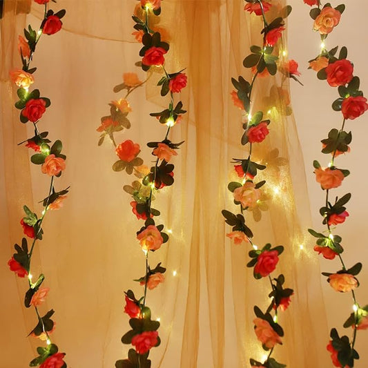 Fielegen 30 LED Rose Flower String Lights 8.2ft Artificial Flower Garland with Lights Hanging Fake Rose Flower Vine Lights...
