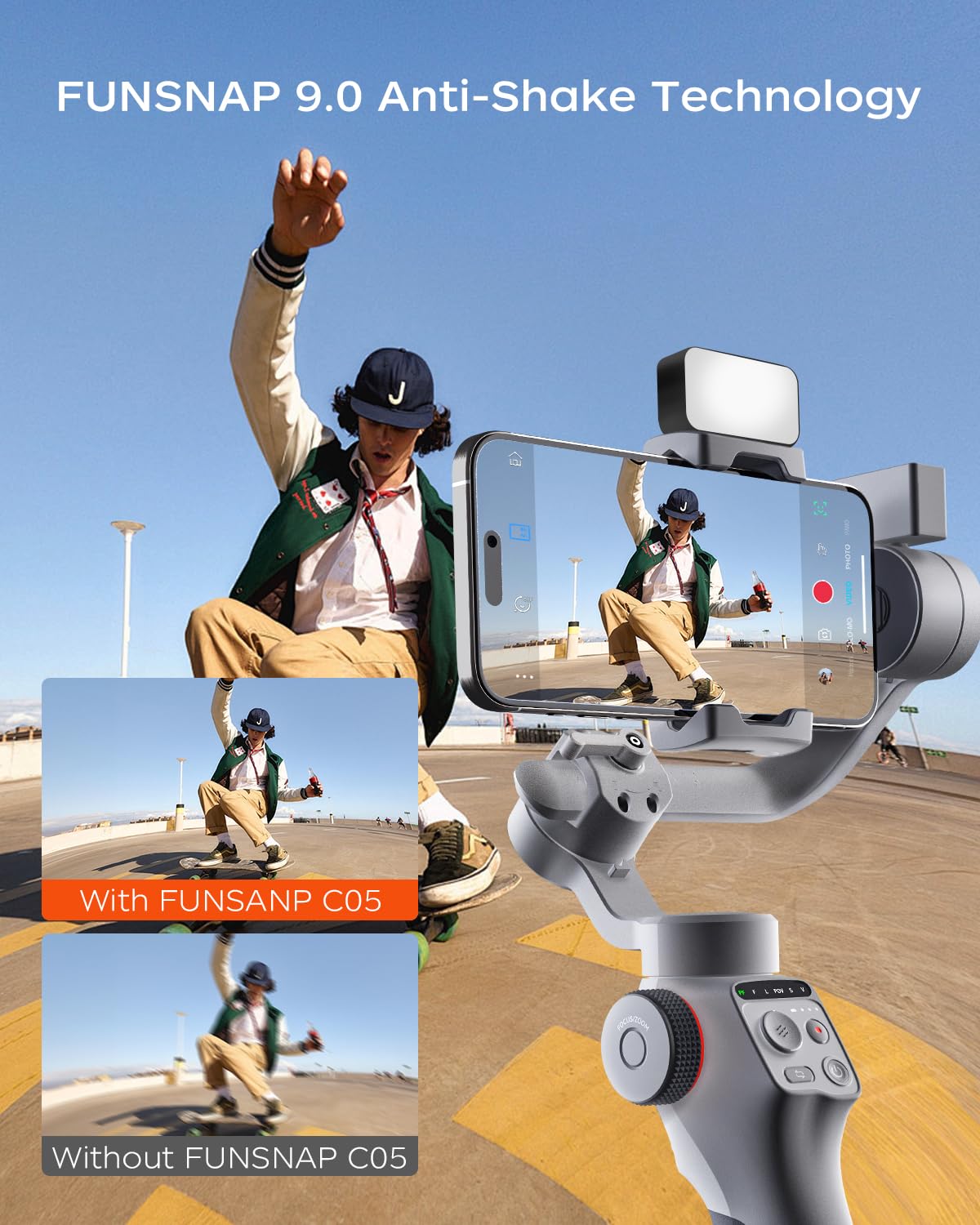 Funsnap Capture5 Gimbal Stabilizer For Smartphone, Magnetic Ai Tracker Fill Light Remote Control 500G Payload, 3-Axis Phone Gimb