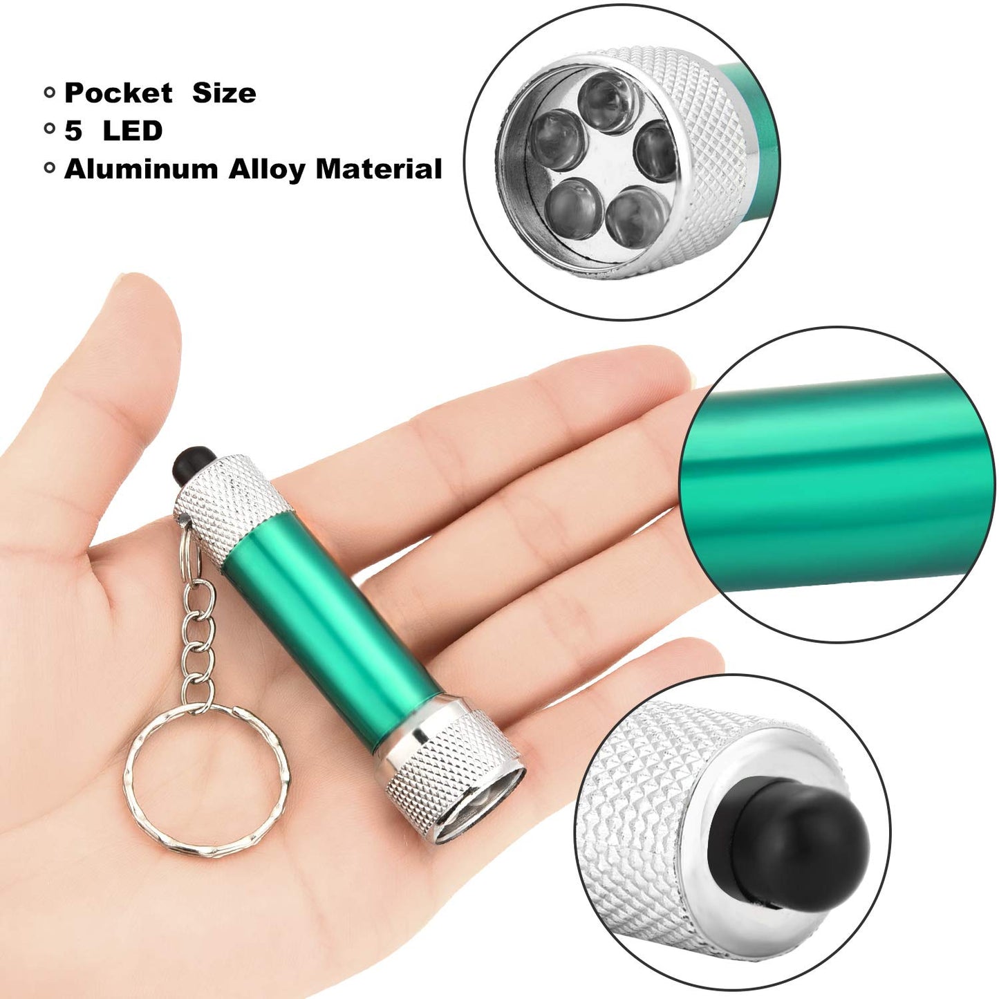 Honoson Mini LED Flashlight Keychain, 30 Pieces, 5 Bulb, Portable, Aluminum, Multi-Color (Black, Red, Green, Blue, Purple)