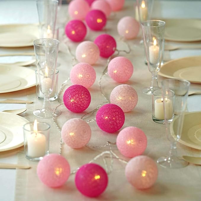 Efavormart 13Ft 20 LED Blush Cotton Ball String Light Backdrop Fairy Light Battery Operated for Wedding Party Event Decor