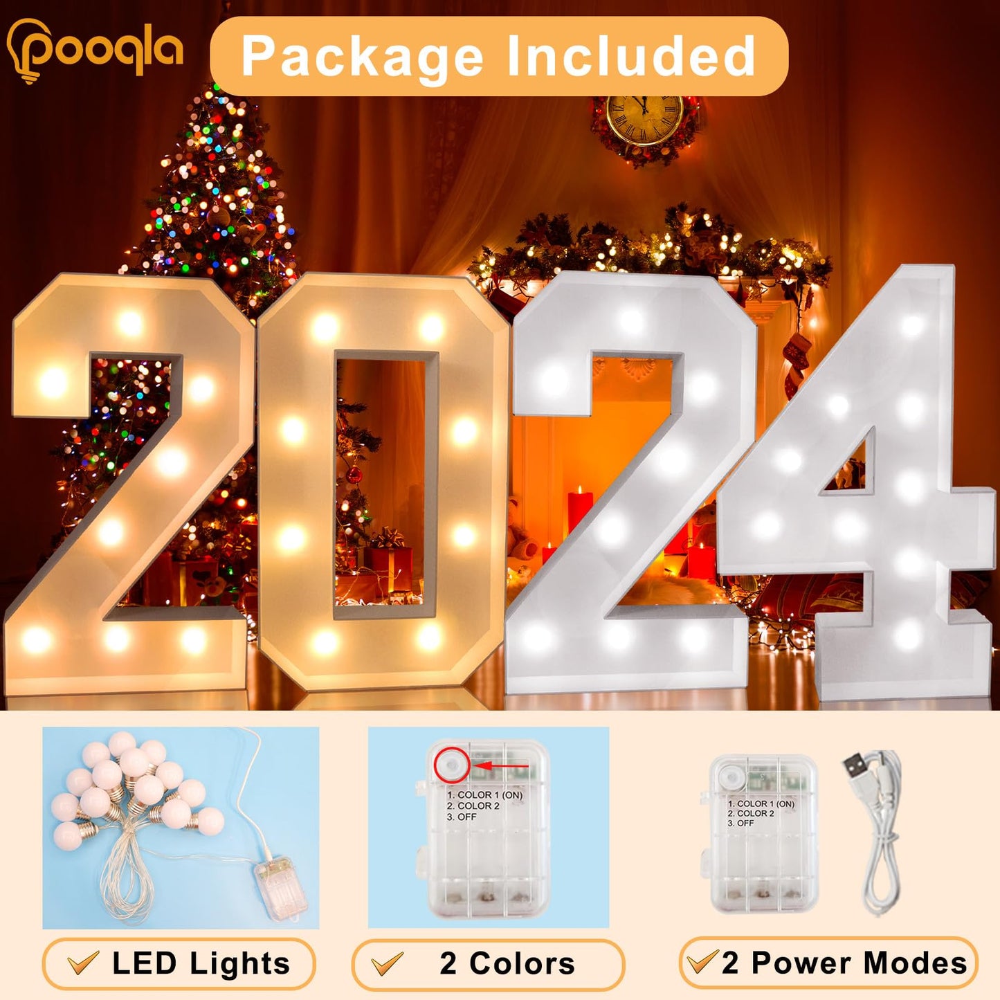 Pooqla 3Ft Marquee Light Up Numbers 2  Led Large Lighted Marquee Numbers For 2Nd 20Th 21St 25Th Birthday Decorations  Giant Mosaic Number Gift For Girls Boys Wedding Anniversary Party Decorations
