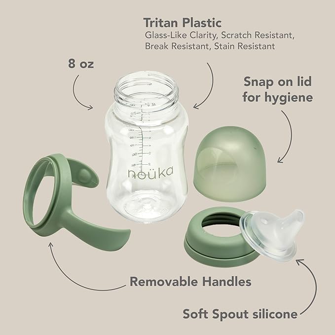 nouka Soft Spout Tritan Sippy Cup | Leak Proof and Easy Grip | Removable Handles | Sunrise