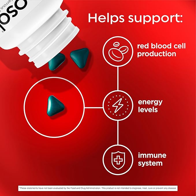 Feosol Original Iron Supplement Tablets,Non-heme 325mg Ferrous Sulfate (65mg Elemental Iron) per Iron Pill, 1 Per Day, 4 Month Supply, for Energy and Immune System Support (120 ct Pack of 2)