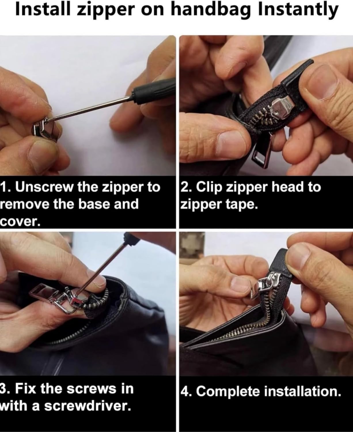 AKTIOIN Metal Zipper Repair Kit for Jackets, Luggage, Bags, Backpack, No Sewing Required Detachable Zip Heads Zipper Pull Replacement (Black, #5-2pcs)