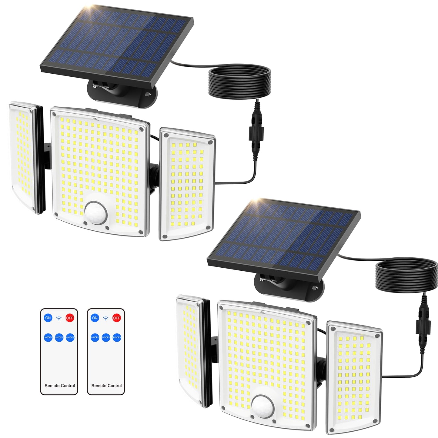 Onforu Solar Lights Outdoor, 3500LM, 278 LEDs, Motion Sensor, IP65 Waterproof, Remote Control, 2 Pack, Black, Model BDTYF06-3