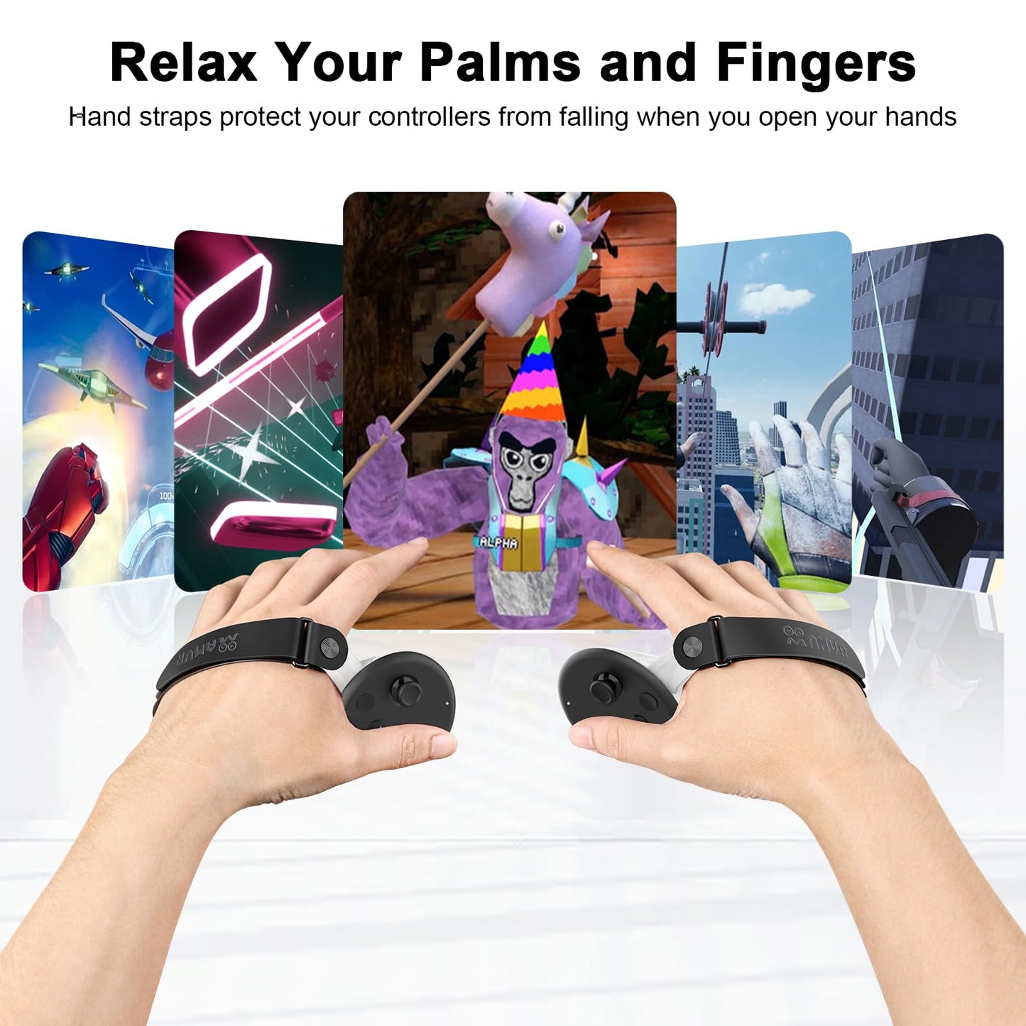 AMVR Controller Grips Compatible with Meta/Oculus Quest 3S/Quest 3, Silicone Accessories Non-Slip Handle Cover, Adjustable Soft Hand Strap Fits Small and Medium Hands (Not Fit Official Charging Dock Battery)