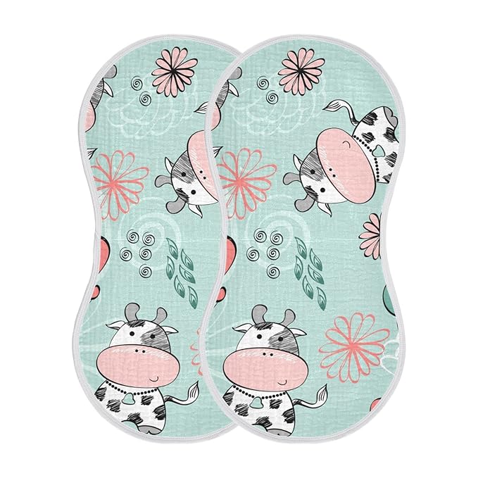 Kigai Cow Muslin Baby Burp Cloths, Large Absorbent Cotton Muslin Burp Cloths Set of 1, Washcloths, Face Towel, Bibs for Newborn Boys Girls, 11 x22 Inch