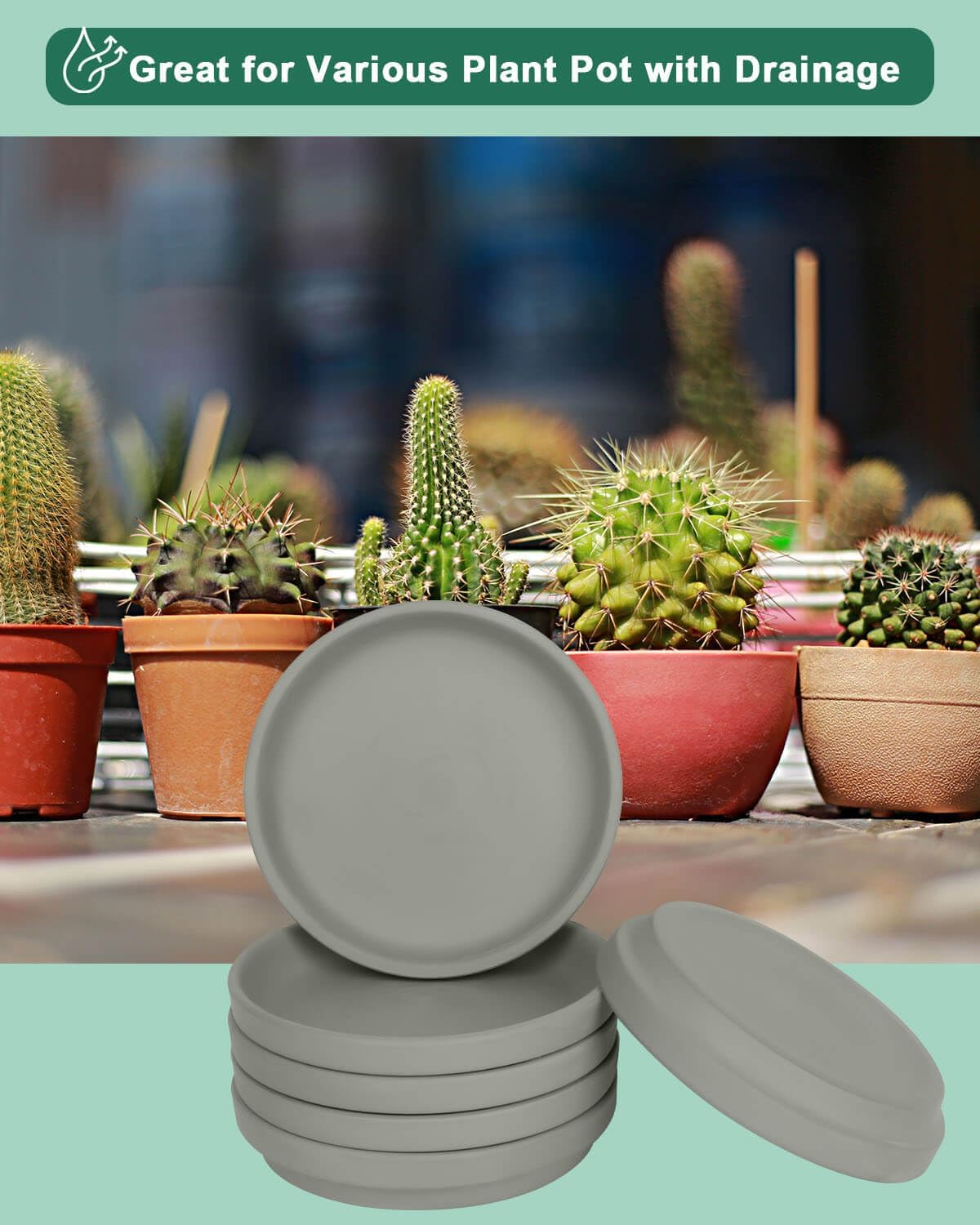 vensovo 4 Inch Grey Terracotta Pot Plant Saucer - 6 pcs Round Plant Pot Saucers, Clay Plant Trays Perfect for 3 Inch 3.5 Inch 4 Inch Flower Pot with Drainage Hole and Great for Indoor or Outdoor