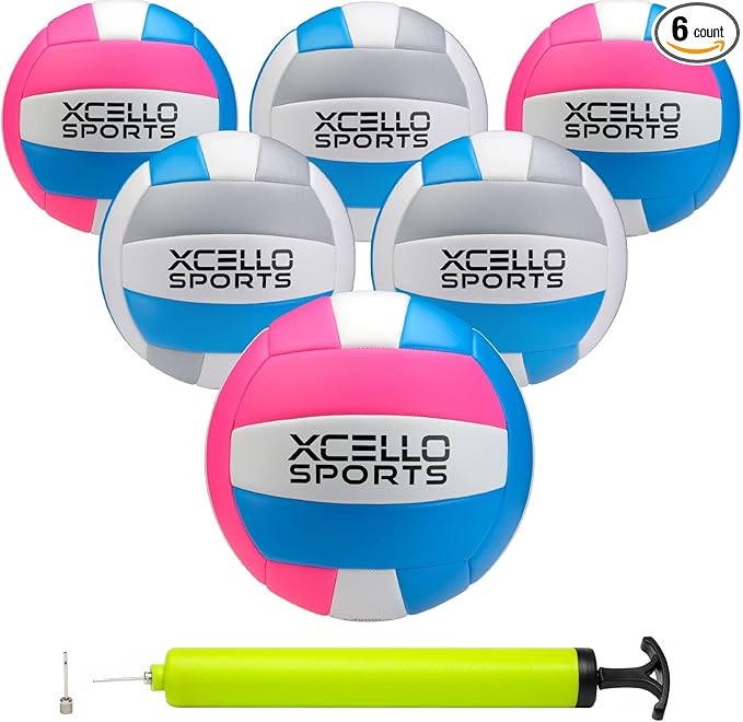 Xcello Sports Volleyball with Pump Pink/Blue, Grey/Blue