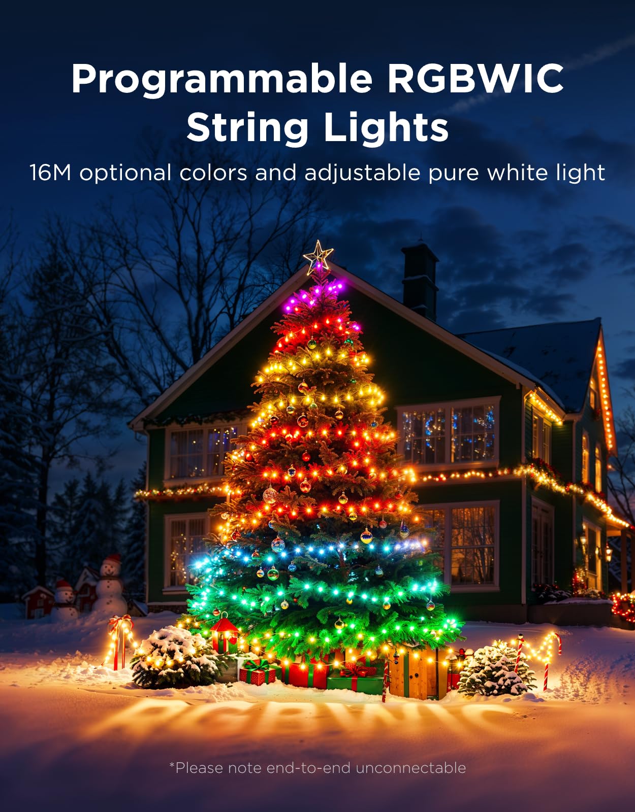 Govee Rgbwic 164Ft Christmas String Lights, 500 Leds, Smart App Control, Green Wire, Indoor/Outdoor Holiday Decor, Model H70C7