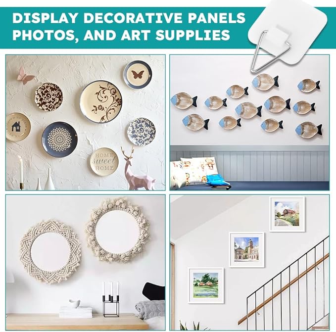 20 Pack Invisible Vertical Plate Holders, Plastic Picture Hanger Sticky Hanger, Adhesive Picture Hanger with Nail Picture Hanging Hooks for Decorative Picture Photo Plate Wall Art