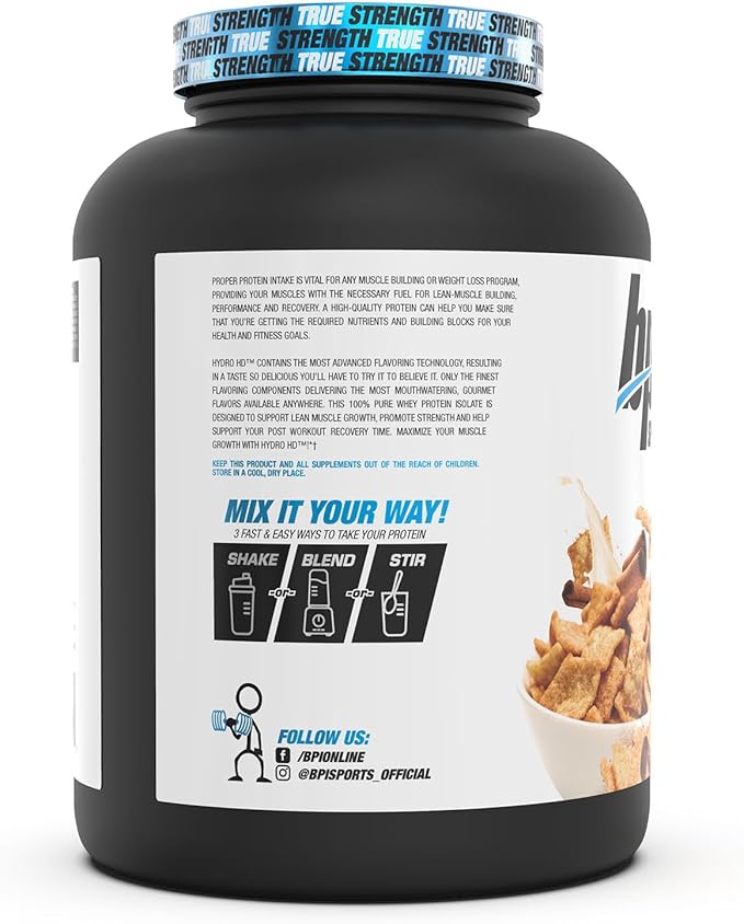 BPI Sports Hydro HD - 100% Hydrolyzed Whey Protein Powder - Muscle Growth, Recovery, 25g of Protein, Low Carb, Low Sugar, Fast Absorbing (68 Servings, Cinnamon Cereal)