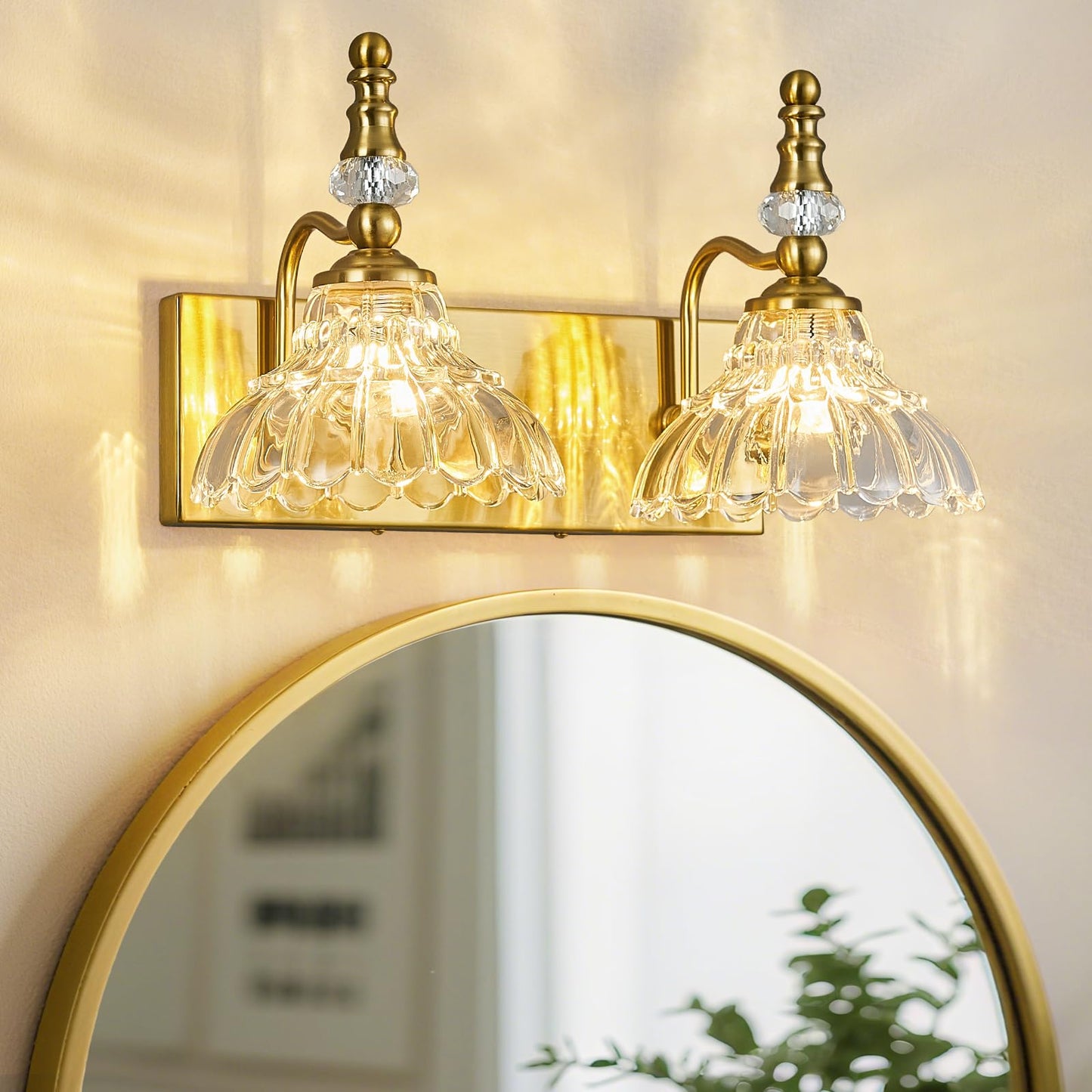 Lbsqj Vintage Bathroom Vanity Light  2-Light Gold Vanity Lighting Fixture With Flower Glass Shade  Bathroom Lighting Fixtures Over Mirror