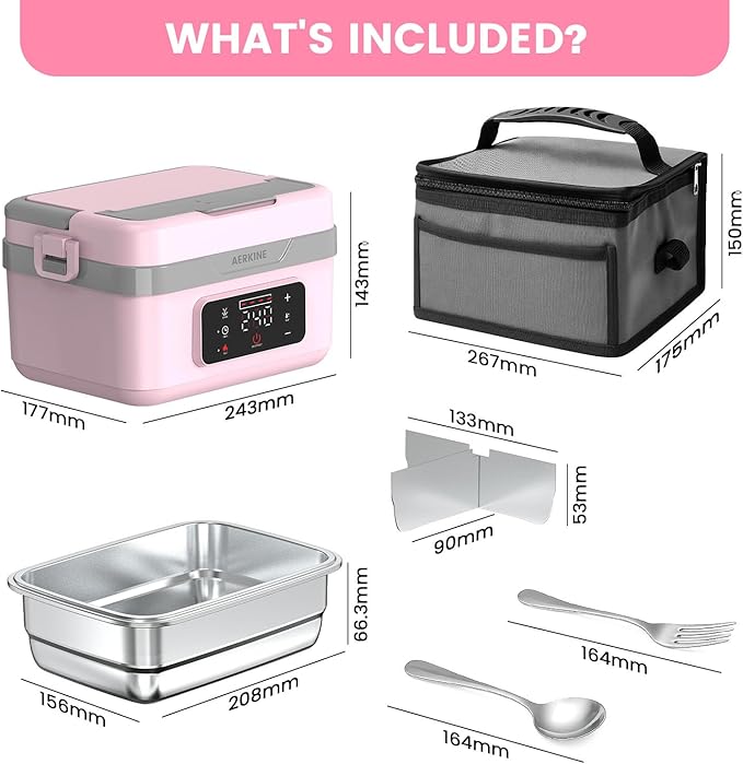 Electric Lunch Box For Adults - Rechargeable 75W Self-Heating Food Warmer with 6.3 Cups(1.5L) Stainless Steel Container, Heated Lunch Box For Office, Picnic, Car & Outdoor Use(Pink)