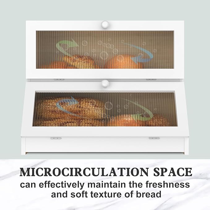 Bread Box for Kitchen Countertop: 2-Tier Bamboo Large Bread Storage Container,White