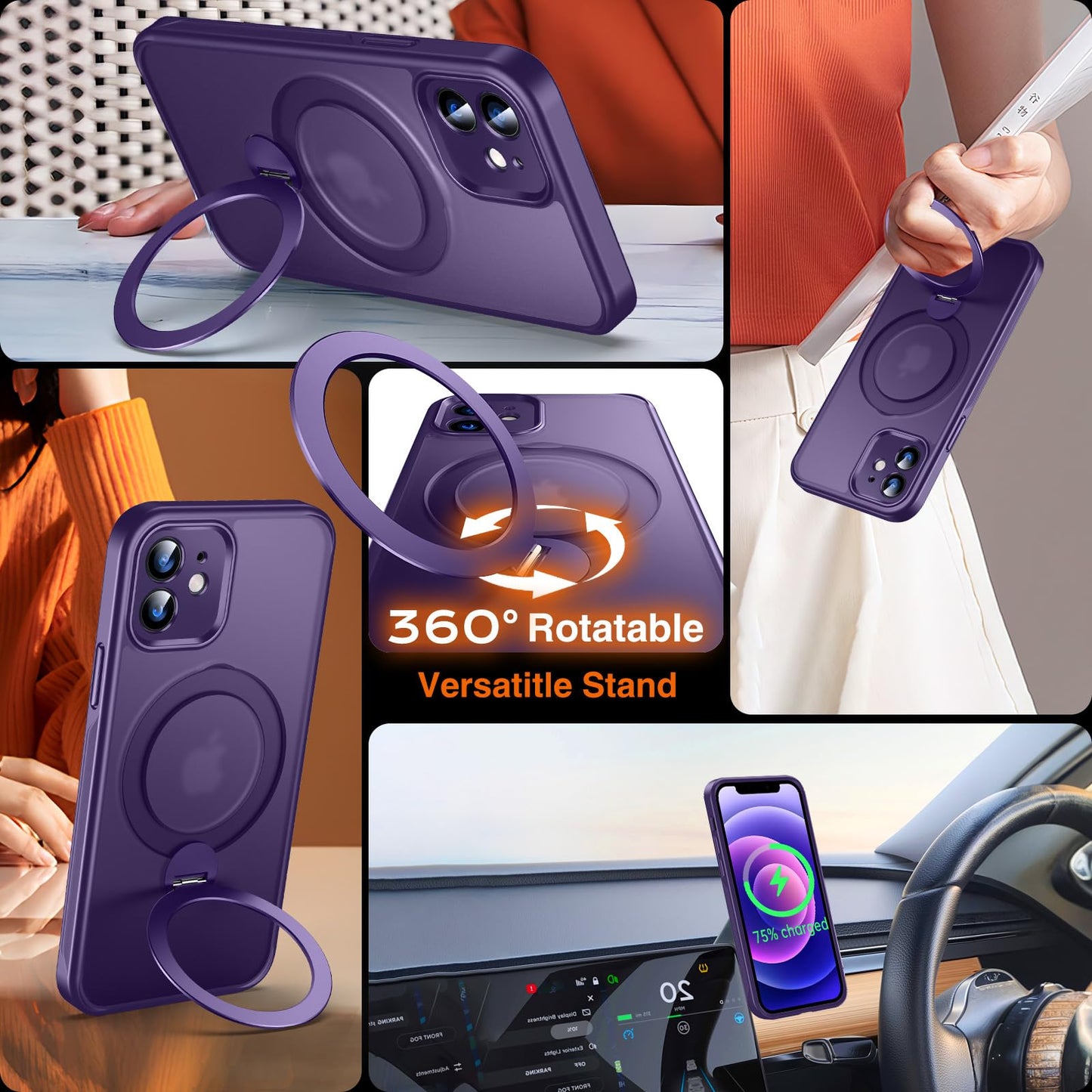 Chicfun 360 O-Ring Magstander For Iphone 12 Case, Iphone 12 Pro Case With Magnetic Stand Ring Holder [Compatible With Magsafe] [
