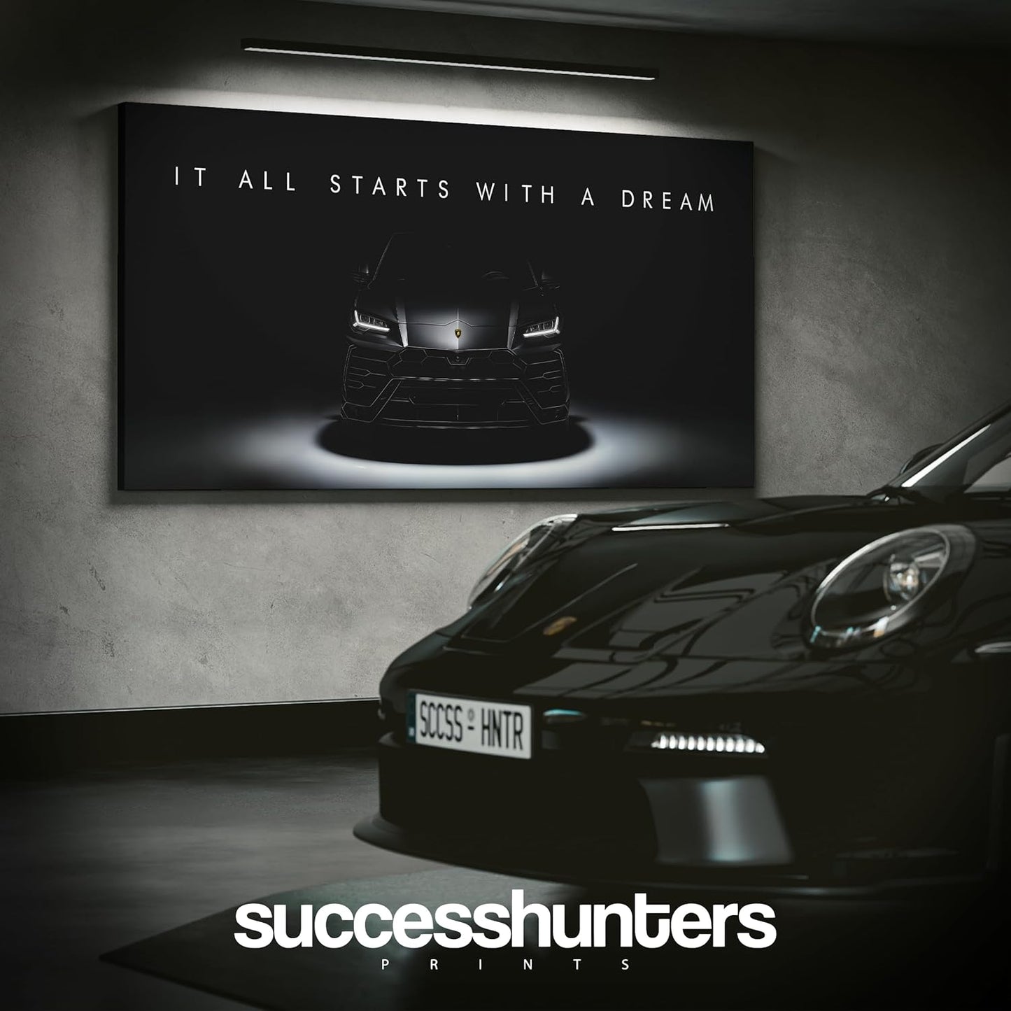 Motivational Wall Art for Office, Super Car Art Canvas, Inspirational Automotive Decor for Lamborghini Urus Sportscar Lovers, Motivational Wall Decor for Home, Car Poster (10" x 20" in)