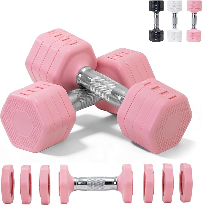 Adjustable Dumbbell Set of 2 Total 20 Lbs 4-in-1 Each 4lb 6lb 8lb 10lb 1s-Adjust Dual-Stable Free Weights for Women Men Ho...