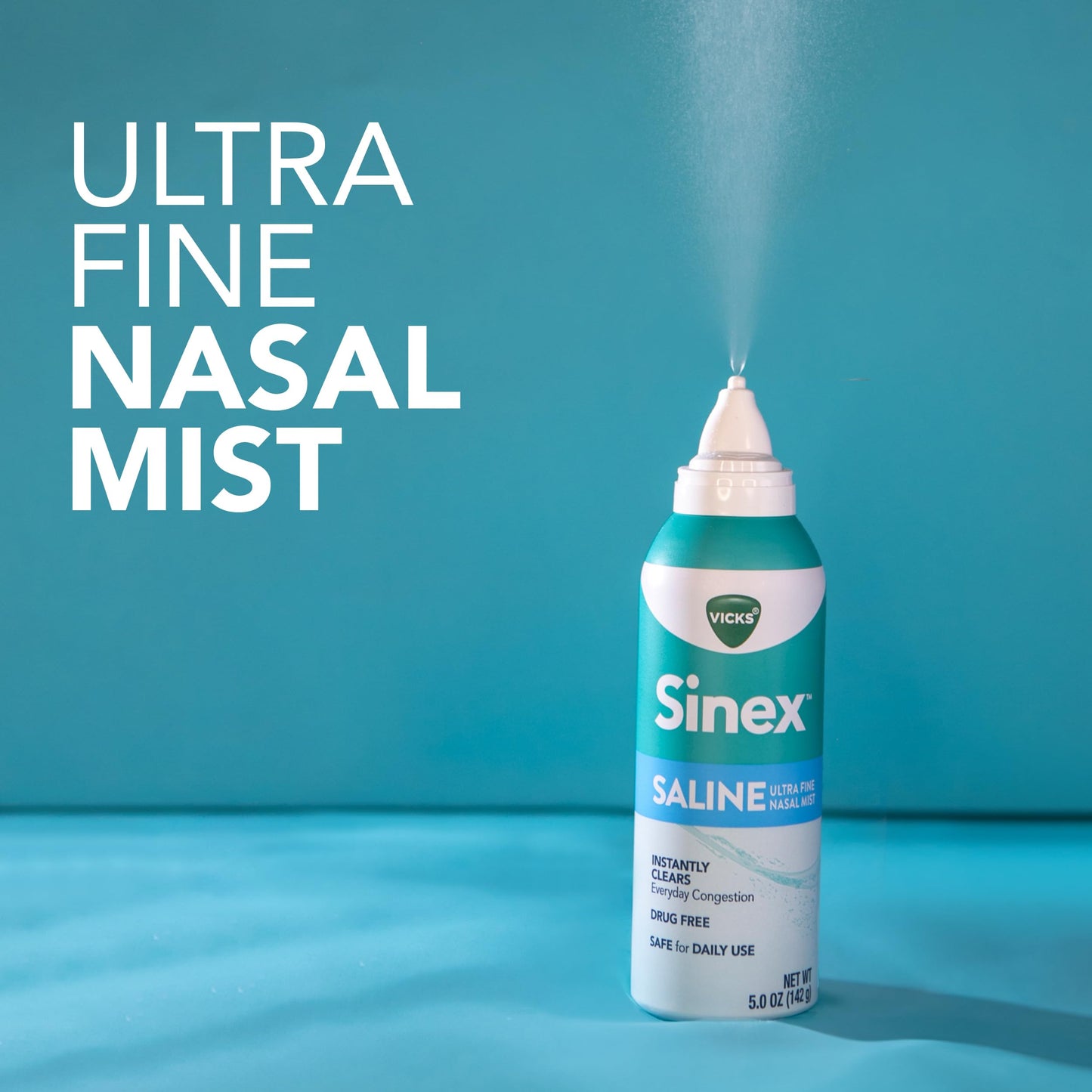 Vicks Sinex SALINE Nasal Spray, Drug Free Ultra Fine Mist, Clear Everyday Sinus Congestion Fast, Clear Mucus from a Cold or Allergy, Daily Use 5.0 fl oz x 2