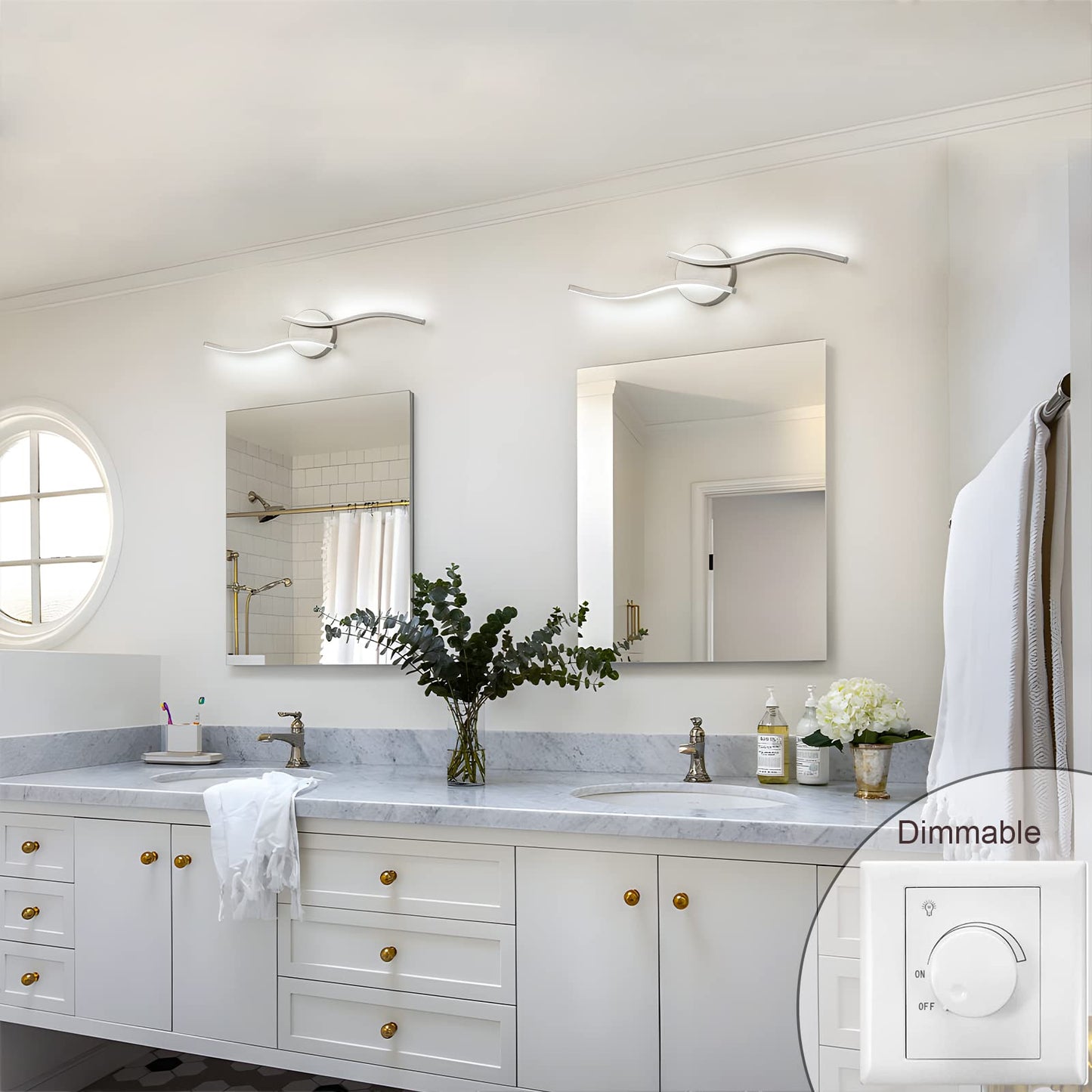 Huoku Dimmable Modern Led Vanity Light 24 Inch Brushed Nickel Vanity Light  Bathroom Lighting Fixtures Over Mirror For Living Room And Hallway  6000K White Light