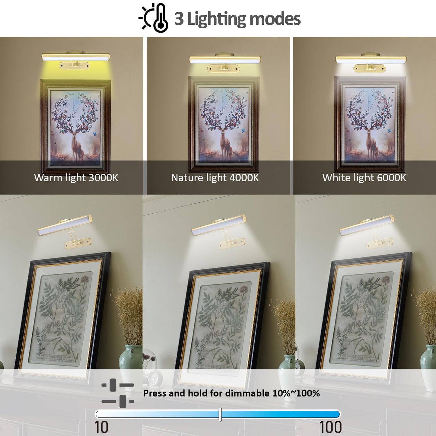 MIOBLUE Rechargeable Picture Light with Remote, Wireless Battery Art Display Light with Remote Control, Dimmable/Timer Off Painting Light, 3 Lighting Modes Full Metal Dartboard Lights (Gold-1Pack)
