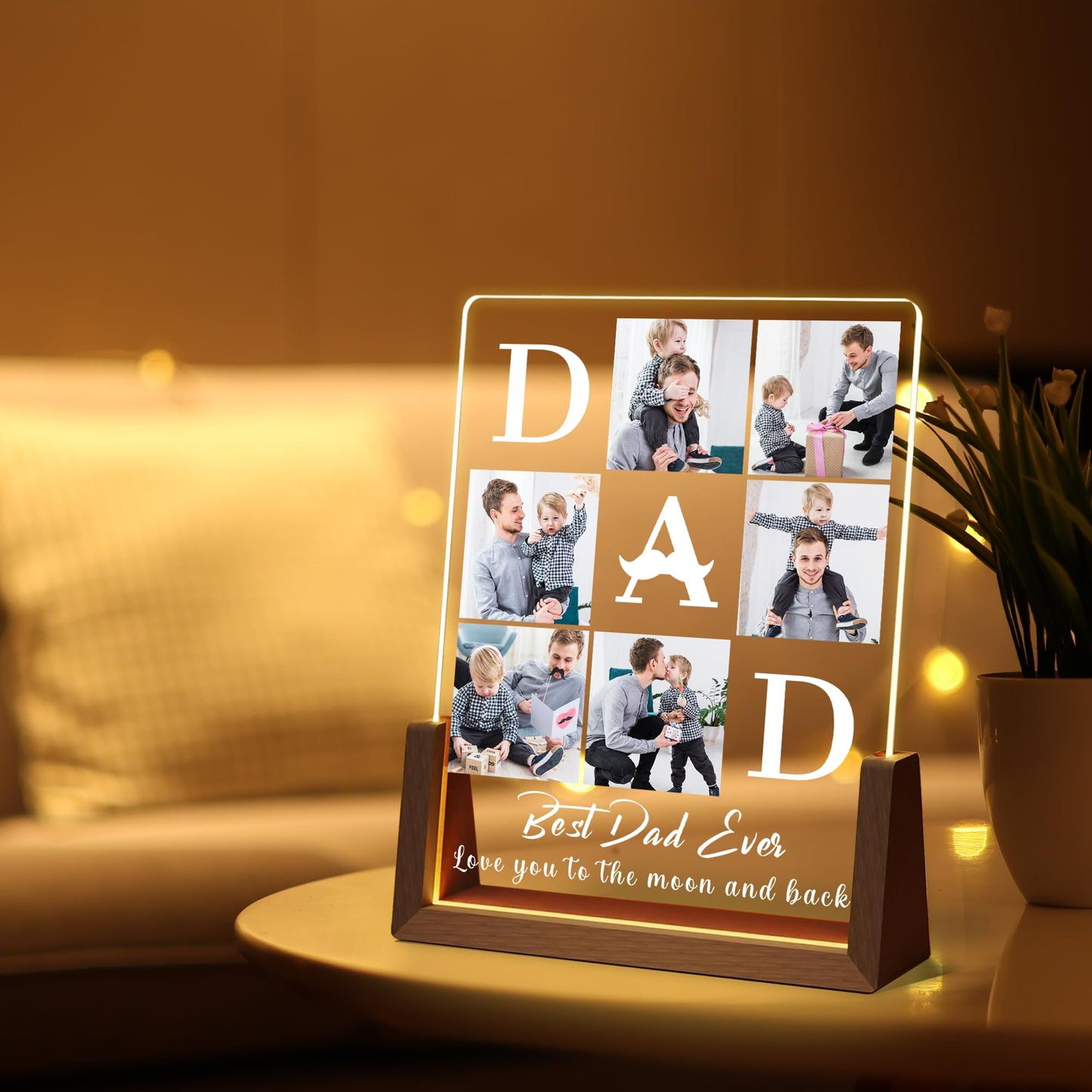 Personalized Fathers Day Birthday Christmas Gifts From Daughter Son Kids Wife  Custom Acrylic Picture Frame Night Light With Photo Text  Customized Best Dad Ever Gifts For Dad Papa Husband Men