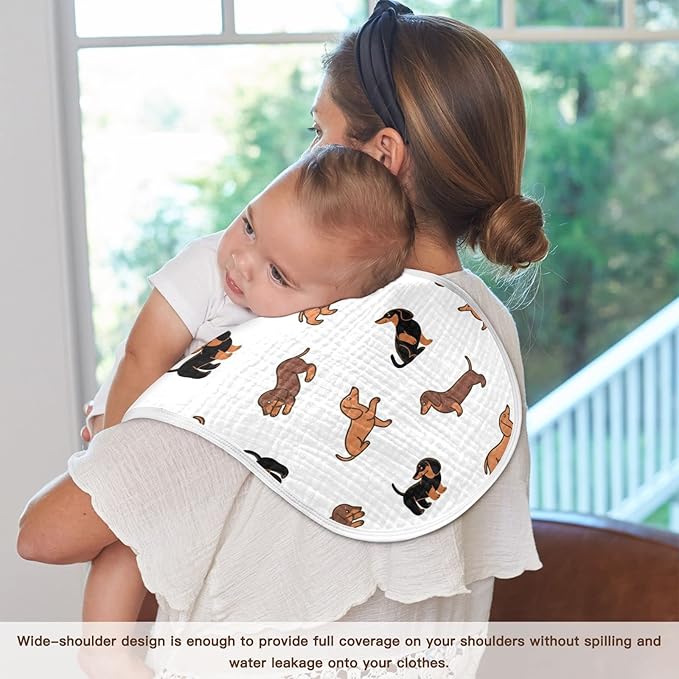 Muslin Baby Burp Cloths Set of 2, Soft Absorbent Cute Dogs Dachshunds Muslin Washcloths, Bibs, Face Towel for Newborn Boys Girls, 22 x 11 Inch