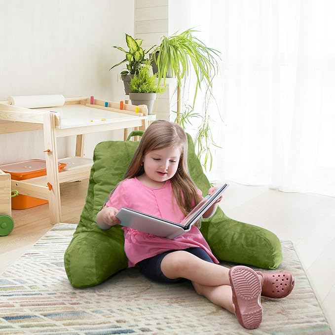 Nestl Reading Pillow Standard Bed Pillow, Back Pillow for Sitting in Bed Shredded Memory Foam Chair Pillow Reading & Bed Rest Pillows Calla Green Back Pillow for Bed, Bed Chair Arm Pillow with Pockets