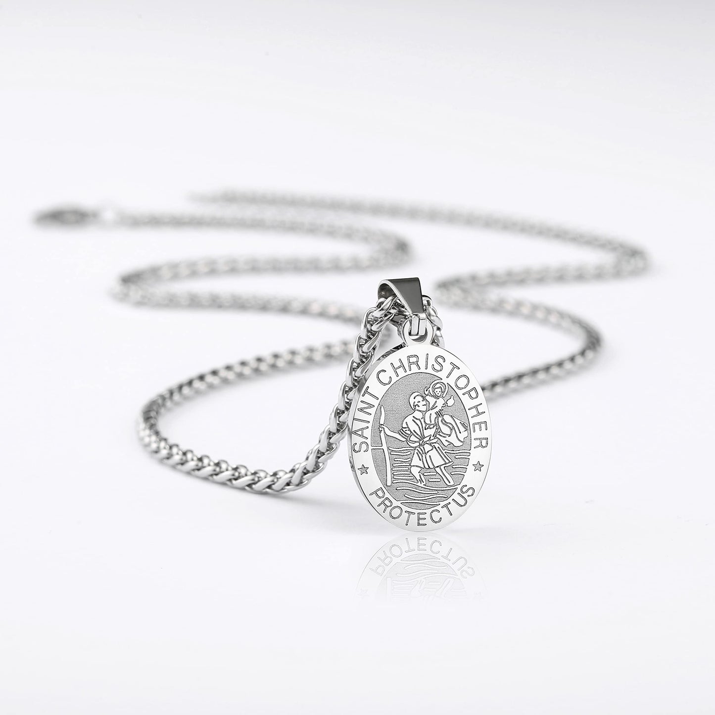 Zocomi Silver Saint St Christopher Medal Necklace for Men Boys, St. Patron Pendant Chain Jewelry Catholic Christian Religious Ba