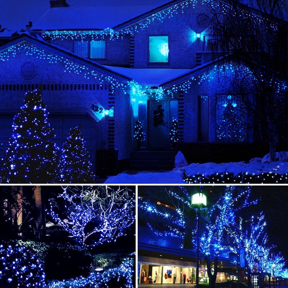 FULLBELL Fairy Lights Outdoor String Lights 33ft 100 LED Transparent Wire Blue Model FLEDTKSL10MWW-B