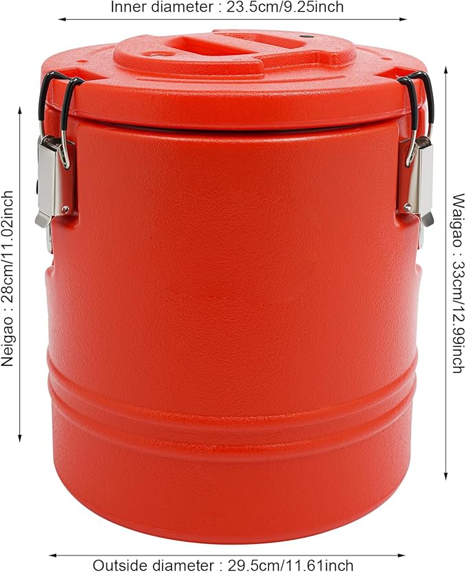Eapmic 15.85Qt Insulated Food Container, Stainless Steel Container, 15L Commercial Soup Carrier 6 Hours Heat Preservation for Hot and Cold Food Storage Restaurant Canteen Home Lunch Use (Red, 15L)