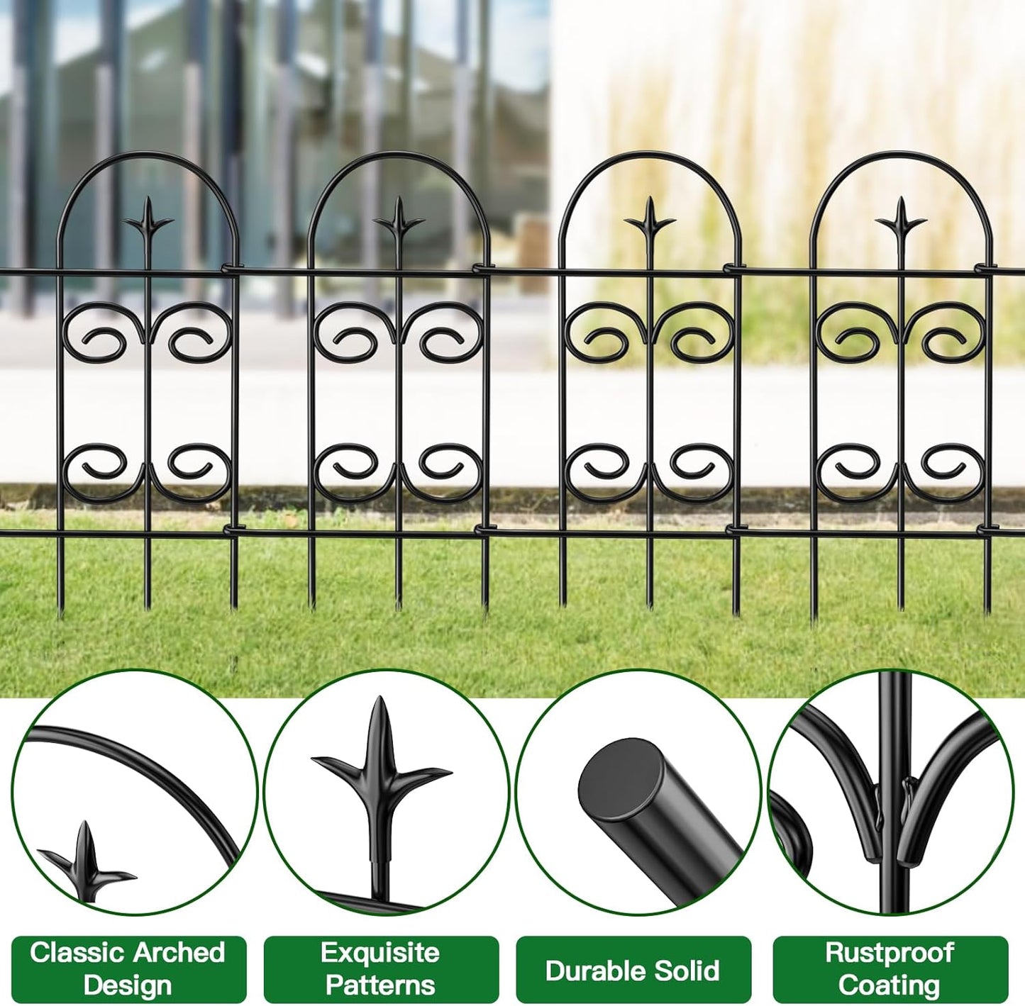AMAGABELI GARDEN & HOME 8 Panels 24in(H)×10ft(L) Decorative Garden Fences and Borders for Dogs Pre-Linking Panels No Dig Garden Edging Border Fence for Animal Barrier Fencing for Flower Bed Yard Patio