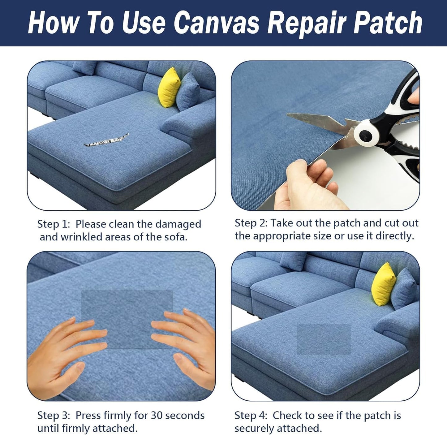 Canvas Repair Patch, 35X79 Inch Strong Sticky Fabric Repair Tape, Self-Adhesive Fabric Patch for Sofas, Tote Bags, Clothing, Car Seats, Furniture (Dark Blue, 35X79 Inch)