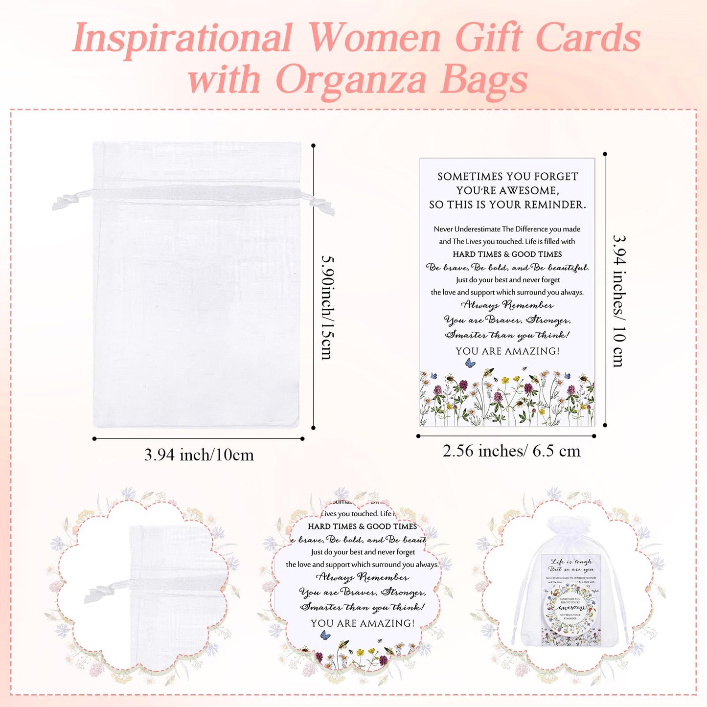 Cinnvoice 50 Set Inspirational Compact Mirror Bulk Appreciation Gifts for Women Mini Makeup Pocket Purse Mirror with Thank You C