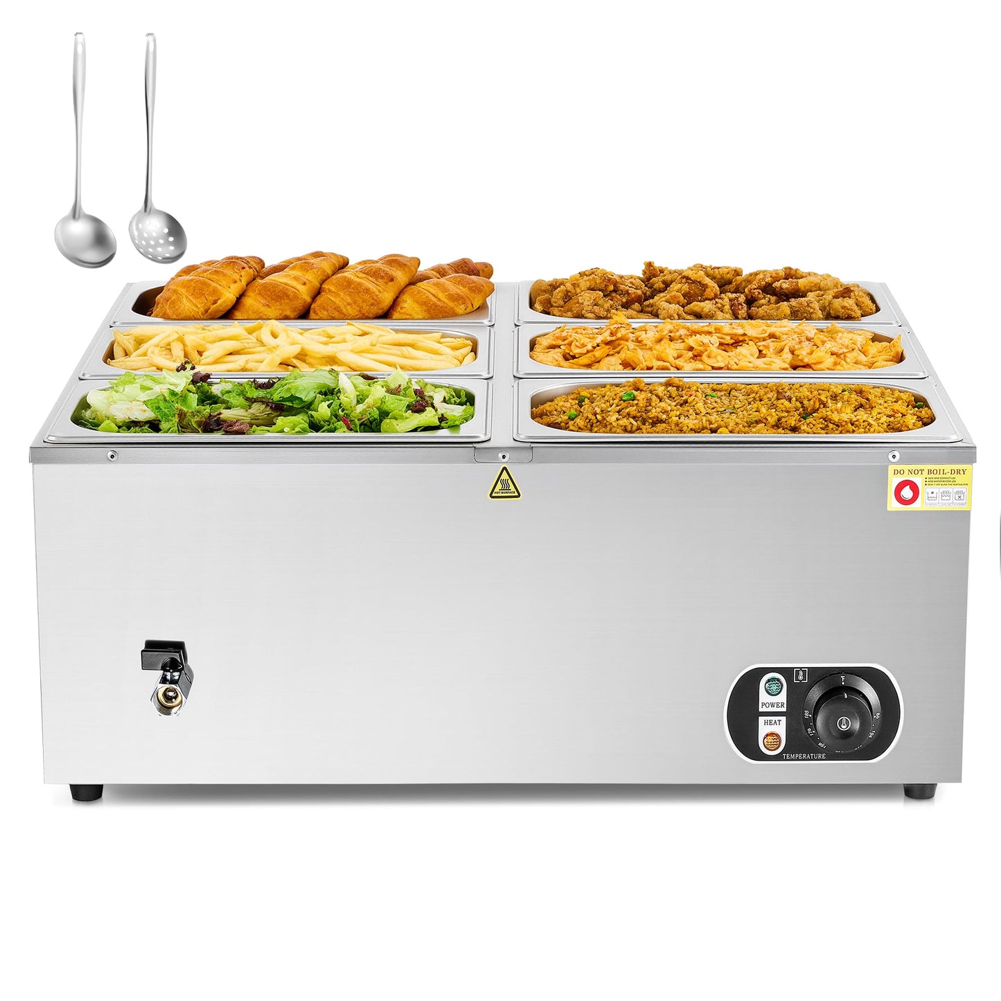 WILPREP Commercial Food Warmer with Six 1/3 Pans, 1500W Countertop Electric Warmer, 86-185°F Adjustable Temp Control & Over-Temp Protection, Stainless Steel Buffet Bain Marie