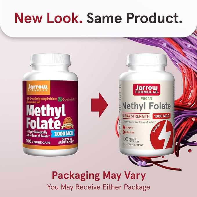 Jarrow Formulas Methyl Folate 1000 mcg, Dietary Supplement, Methyl Folate for Cellular Energy Support, 100 Veggie Capsules, 100 Day Supply, (Pack of 12)