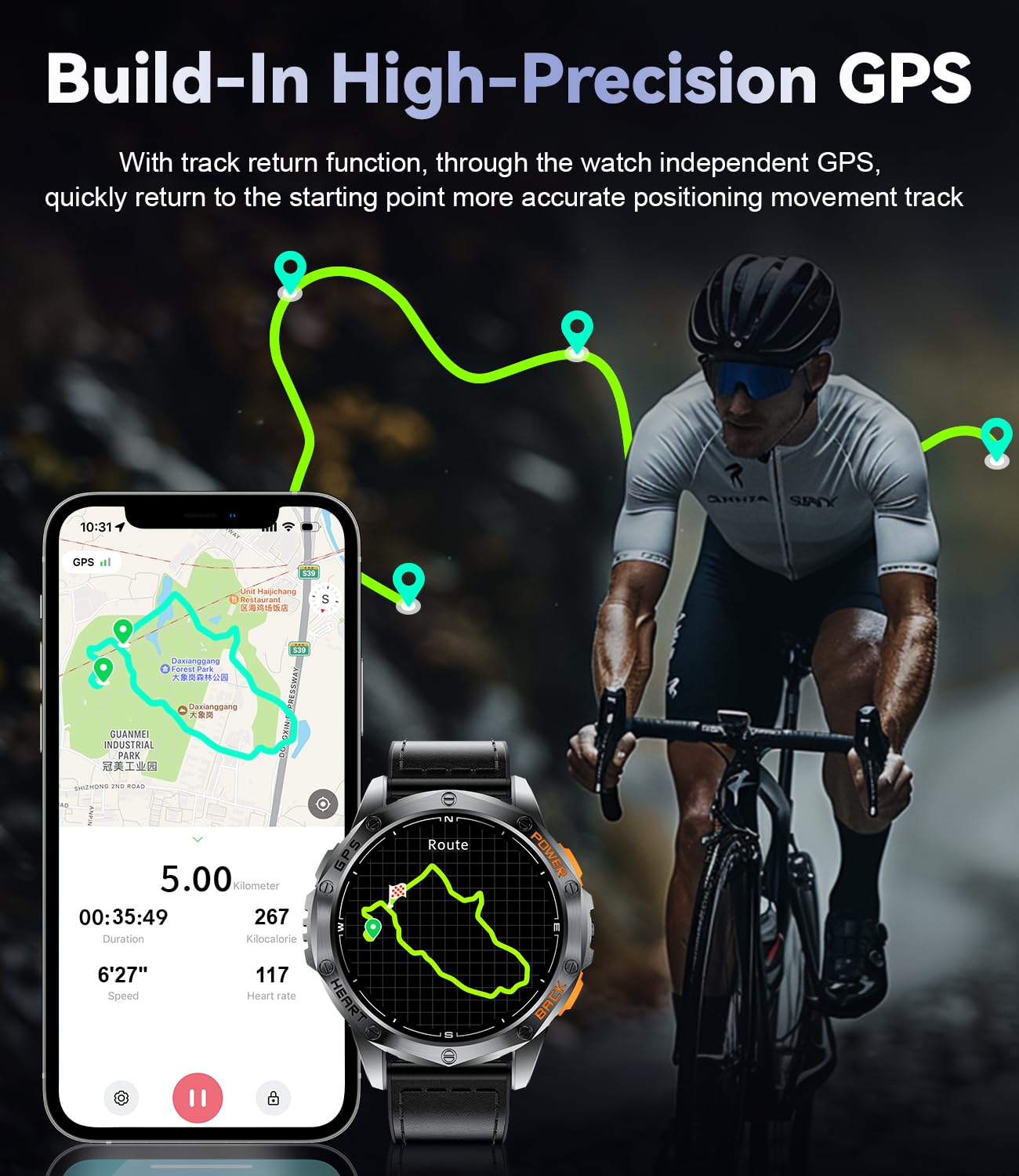 LIGE GPS Military Smart Watch for Men, LED Flashlight/Compass/45 Days Battery/IP68 Waterproof 1.43'' AMOLED Smartwatch, 100+ Sports Modes Fitness Tracker Watch, Rugged Smart Watches for Android iOS