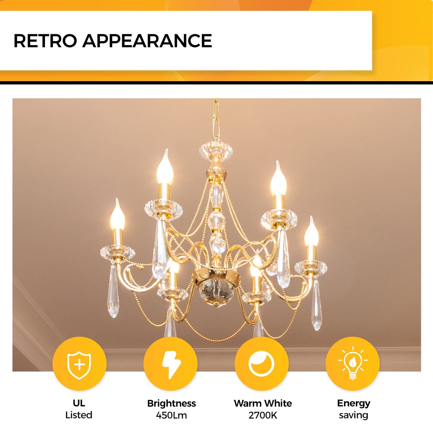 Hizashi 40W Equivalent E12 Dimmable Led Candelabra Bulbs, 2700K Soft Warm White, 4W 450Lm, Glass, 12 Pack