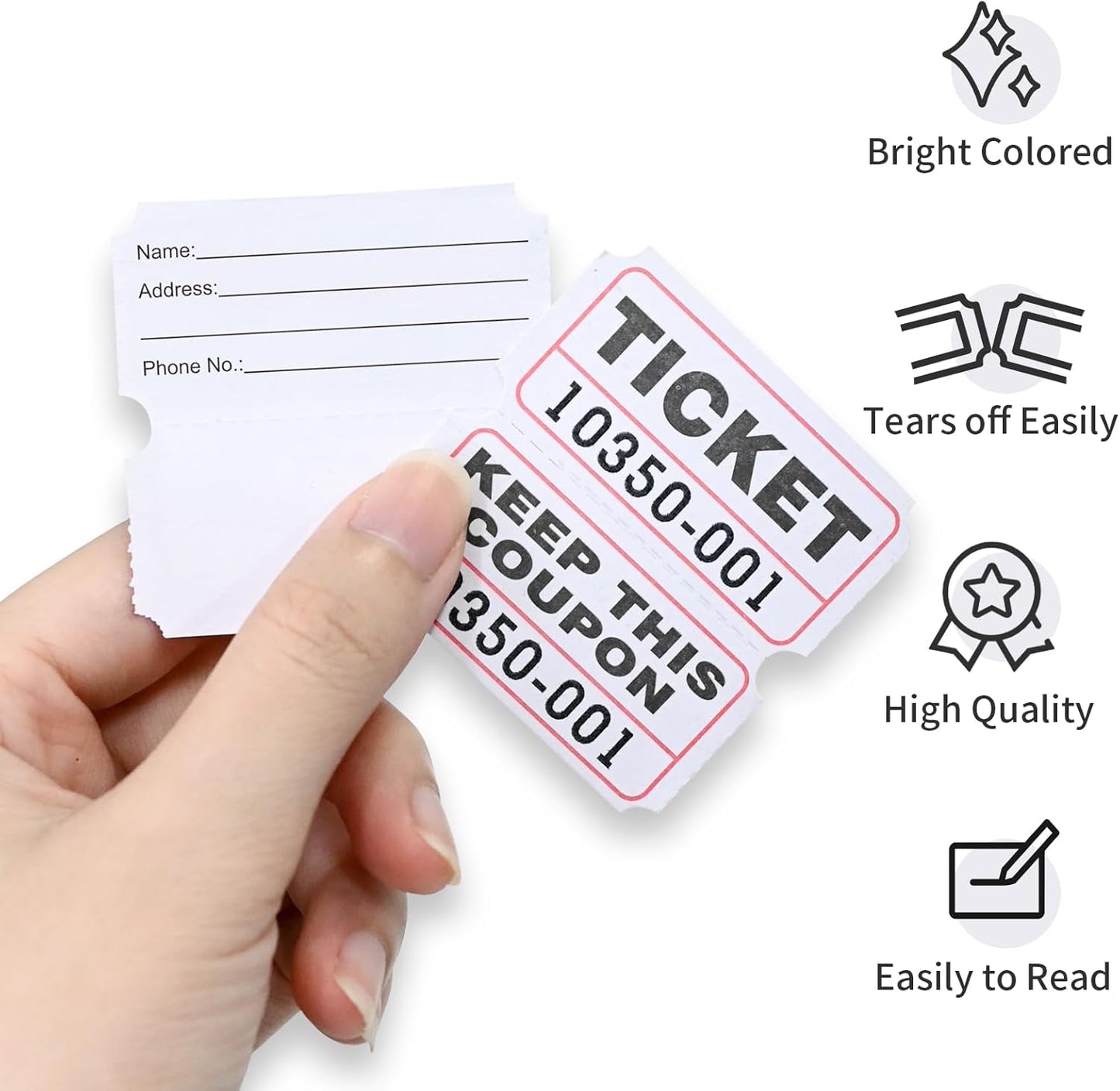 L LIKED 2000 Raffle Tickets 50/50 Raffle Ticket 2 Rolls of 1000 Double Tickets for Events, Entry -White